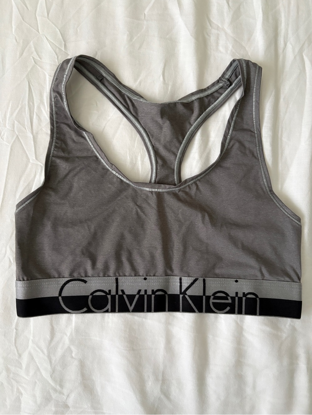 Calvin Klein Gray Racerback Logo Band Sports Bra